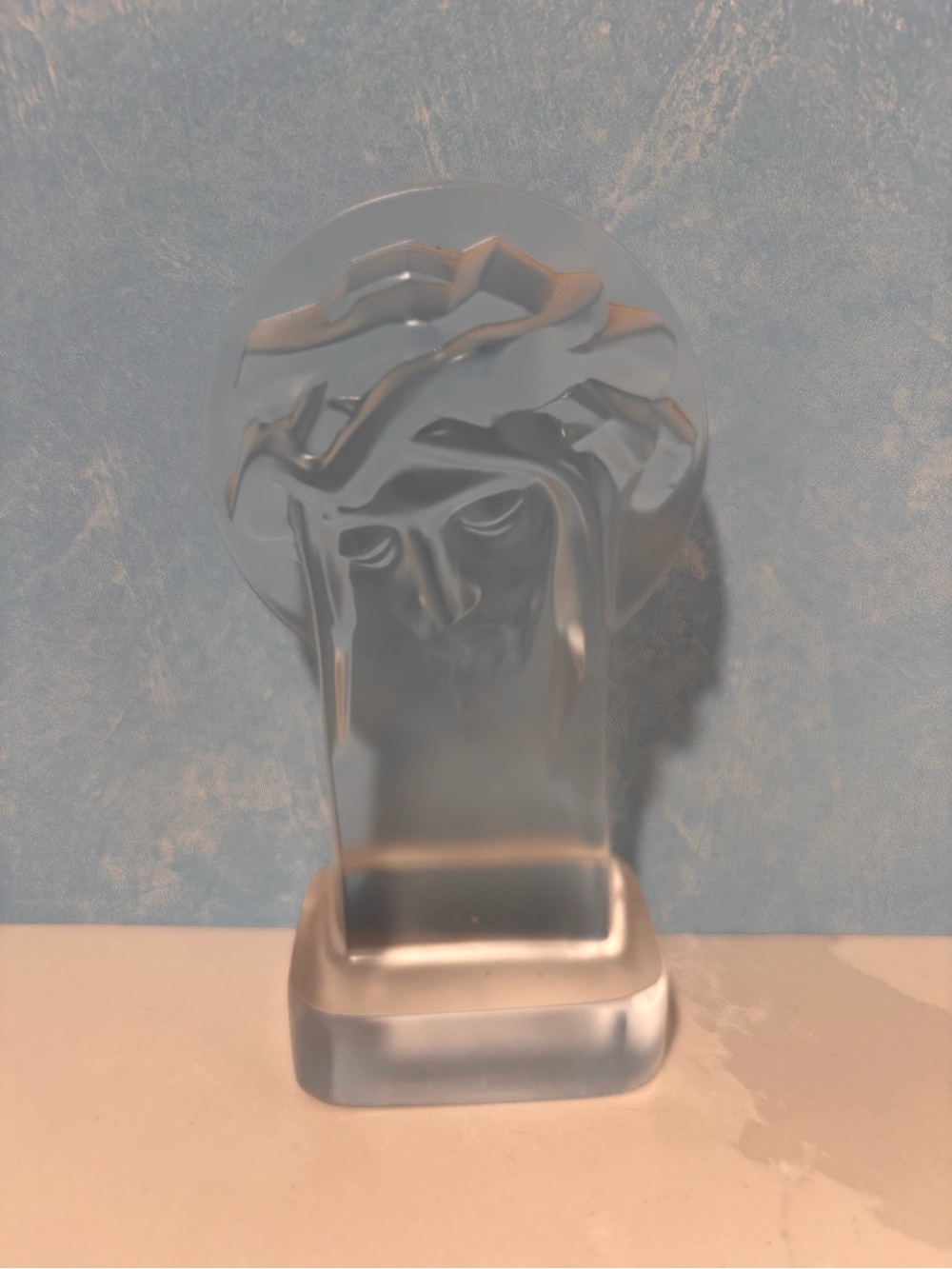 Desna Czech Frosted Crystal Sculpture of the Head of Jesus Christ Crown of Thorn